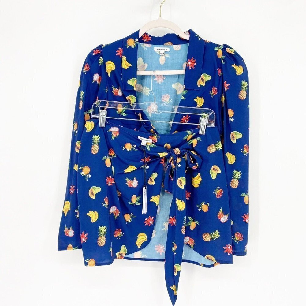 WeWoreWhat Blue Tropical Fruit Wrap Swim Coverup